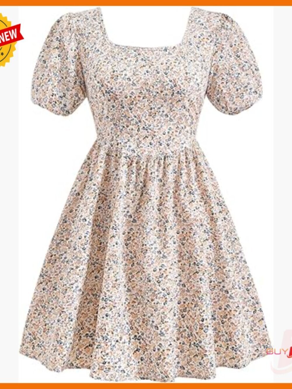 Floral Mini Dress with Puff Sleeves, Square Neck, Backless Bow Tie